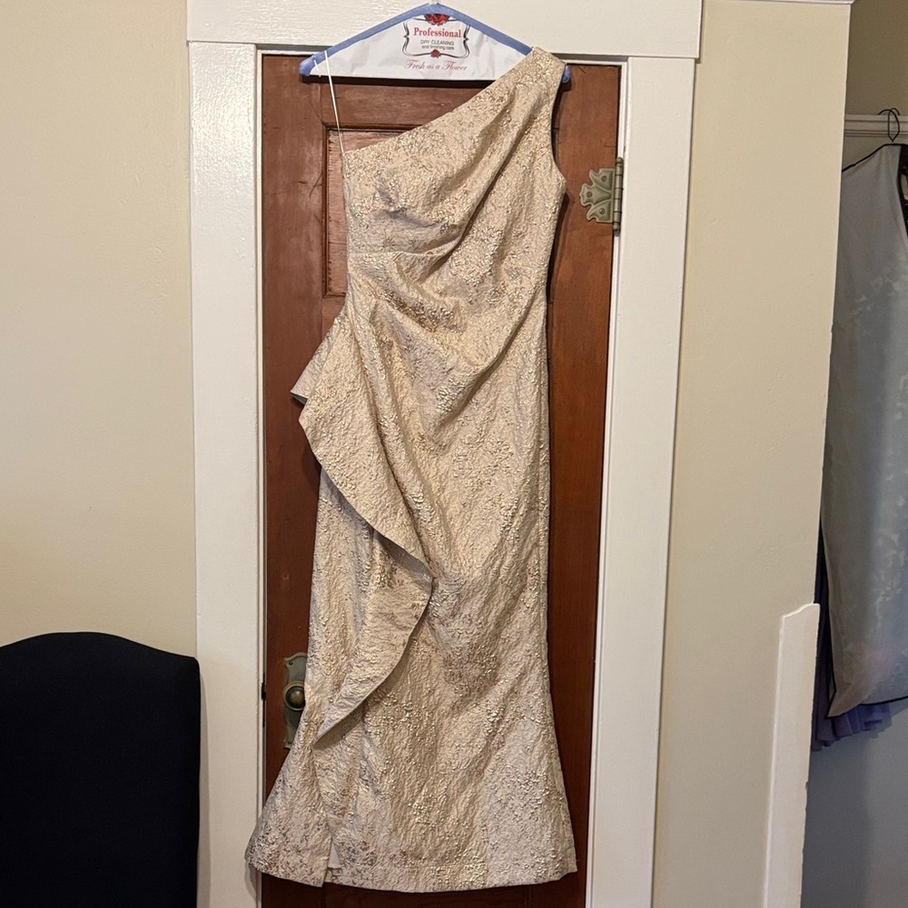 Teri Jon Luxurious Cream One-Shoulder Dress